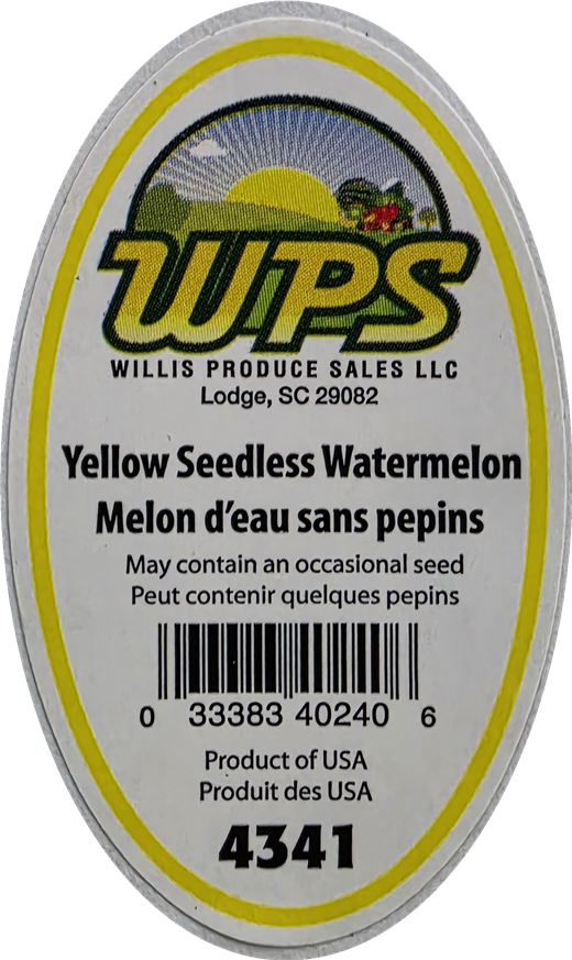 WPS Yellow Seedless Watermelon label, PLU 4341